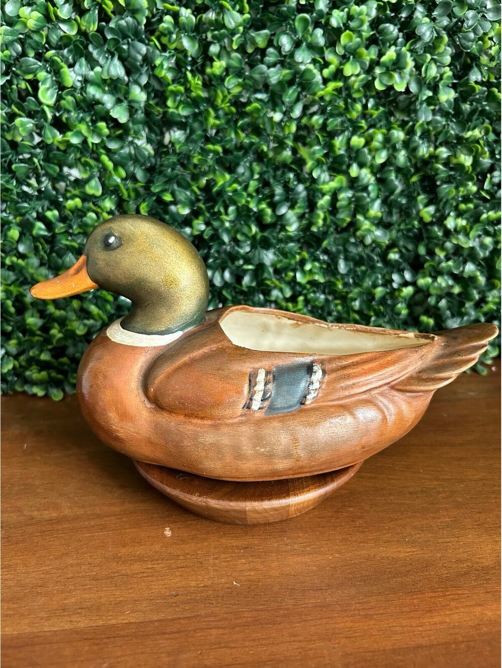 Vintage Ceramic Mallard Duck Planter Figural Bird Decor